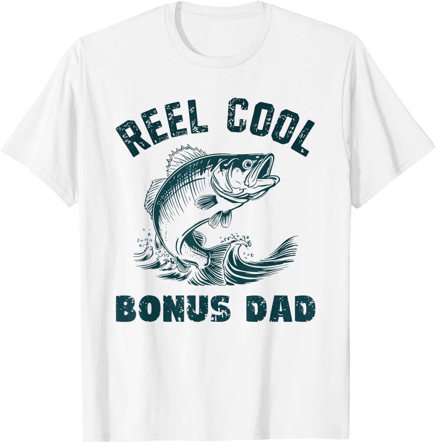 Reel Cool Bonus Dad Fishing Vintage Style Step-Dad StepDad T-Shirt - T-Shirt | White
