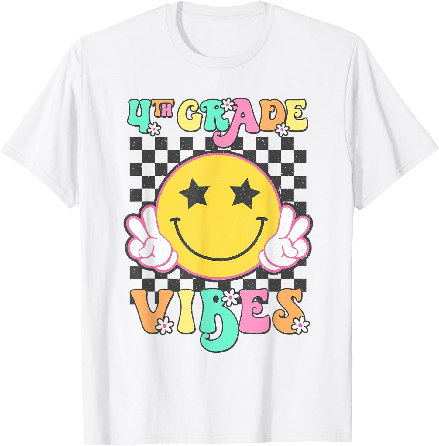 Girls 4th Grade Vibes Smile Face Back to School Fourth grade T-Shirt - T-Shirt | White