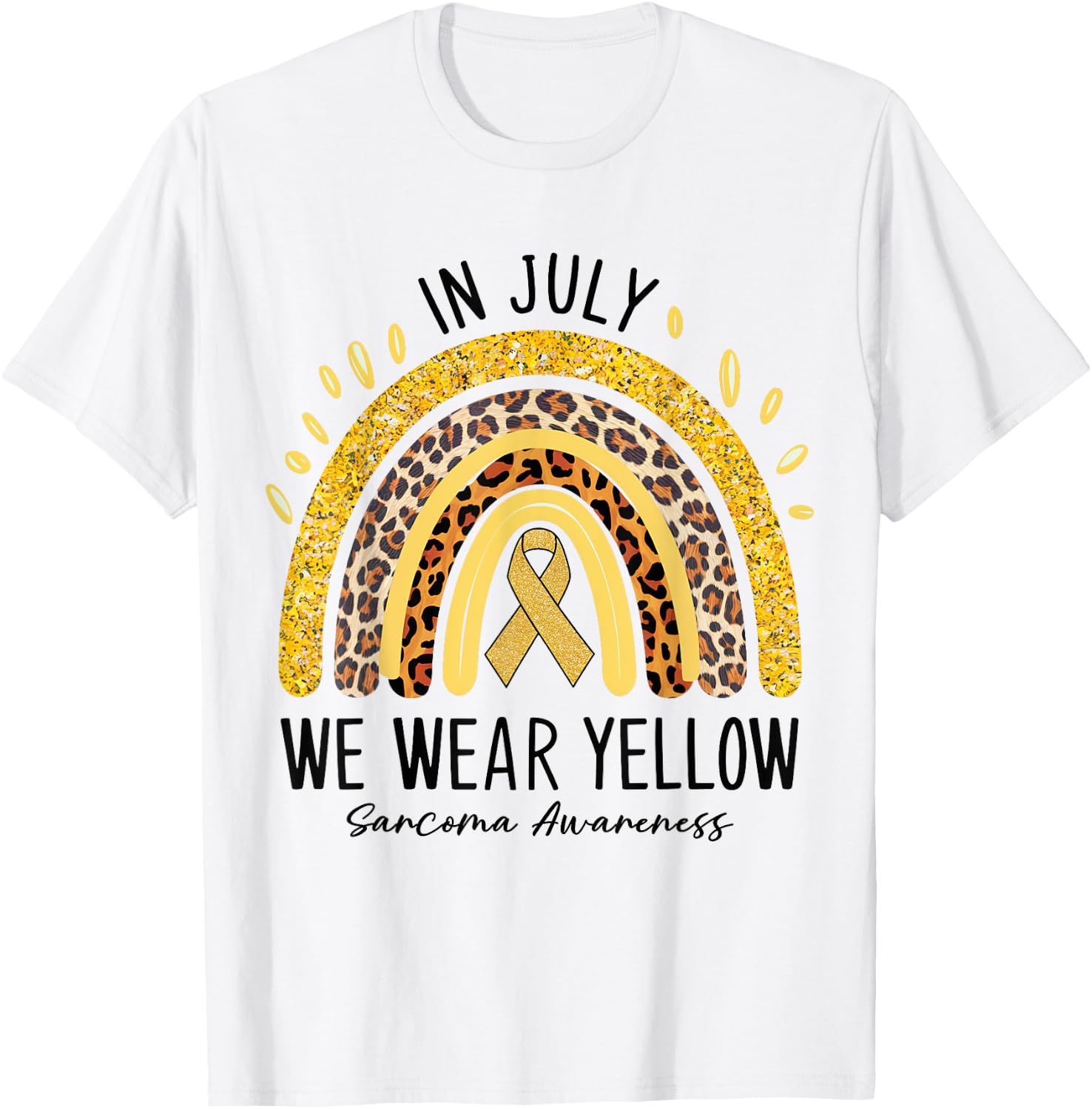 In July We Wear Yellow Sarcoma Cancer Awareness Rainbow T-Shirt - T-Shirt | White