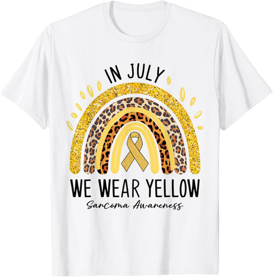 In July We Wear Yellow Sarcoma Cancer Awareness Rainbow T-Shirt - T-Shirt | White
