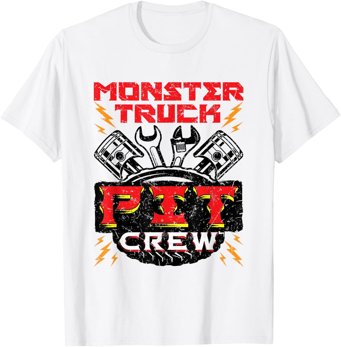 Monster Truck Pit Crew Men Boys Rally T-Shirt - T-Shirt | White