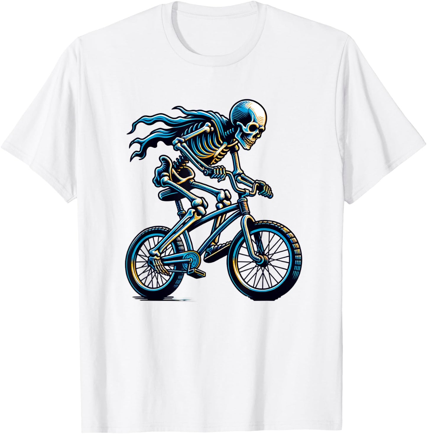 Funny Halloween Skeleton Riding Bicycle, Cute Cycling Biking T-Shirt - T-Shirt | White