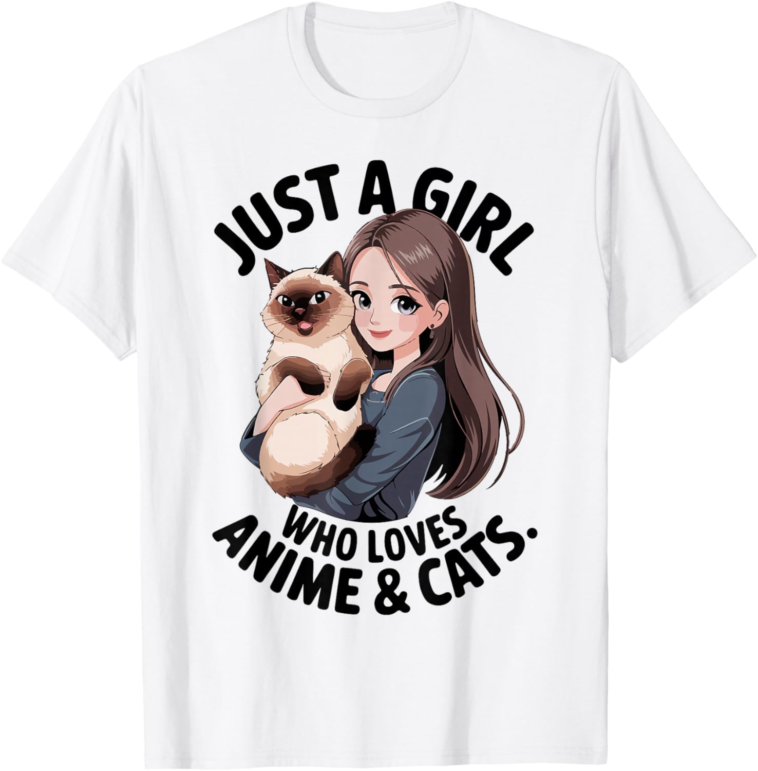 Cute Just A Girl Who Loves Anime & Siamese Cat Mama Mom Teen T-Shirt - T-Shirt | White
