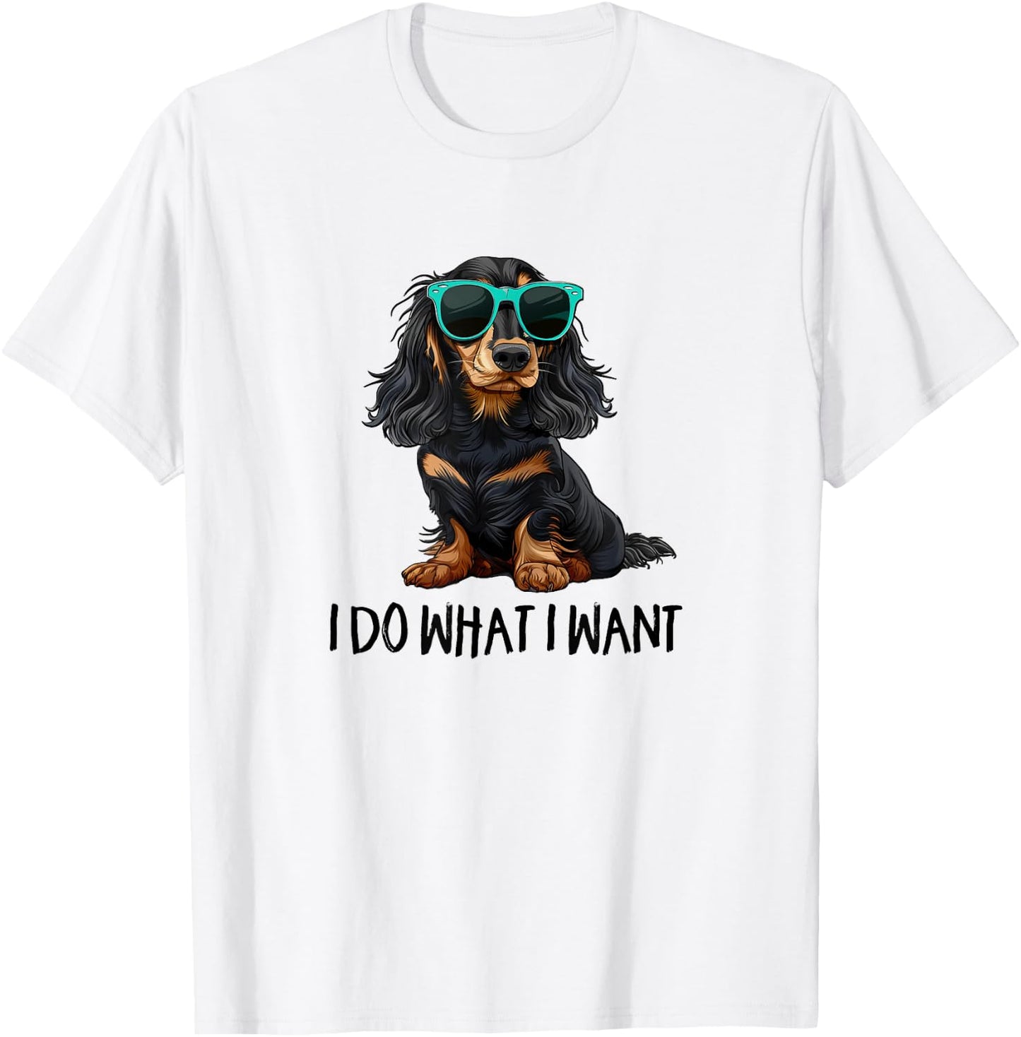 Funny Do What I Want Black Long Haired Dachshund Lover T-Shirt - T-Shirt | White