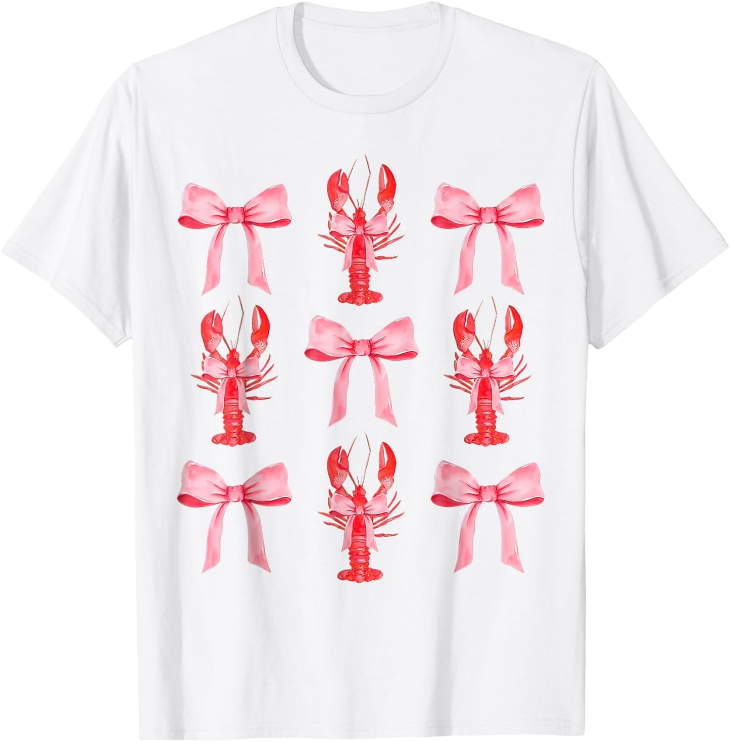 Pink Bow Cute Coquette Crawfish Clean Girl Aesthetic T-Shirt - T-Shirt | White