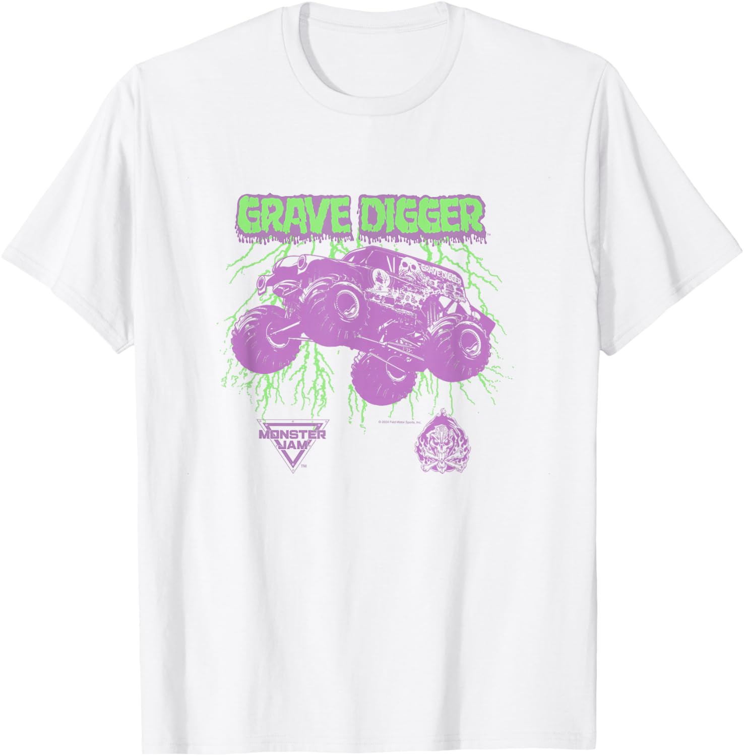 Monster Jam Grave Digger Green Lightning T-Shirt - T-Shirt | White