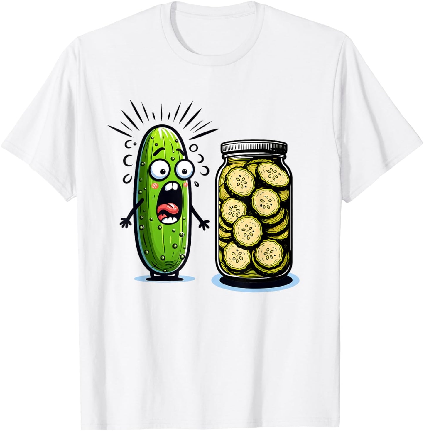 Funny Pickle Surprise A Cucumber And A Jar Of Sliced Pickles T-Shirt - T-Shirt | White