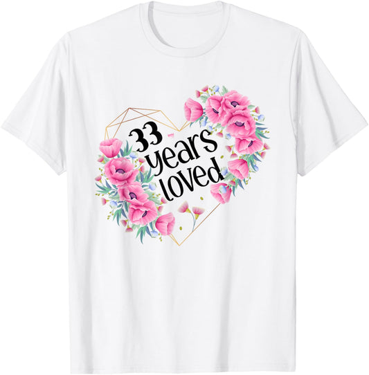 Husband Wife Floral 33rd Happy Birthday T-Shirt - T-Shirt | White