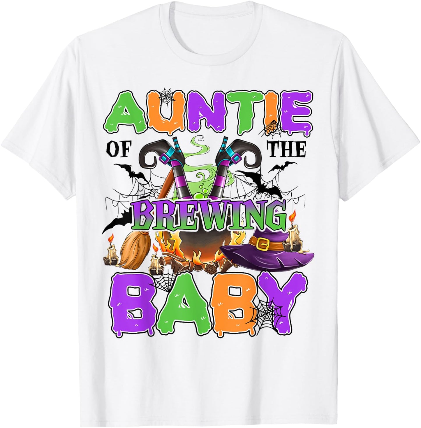 Auntie Of Brewing Baby Halloween Baby Shower Spooky T-Shirt - T-Shirt | White