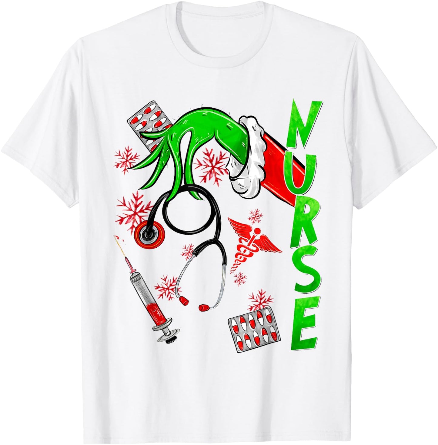Funny Nurse Merry Christmas Stethoscope Nurses Xmas Pajamas T-Shirt - T-Shirt | White
