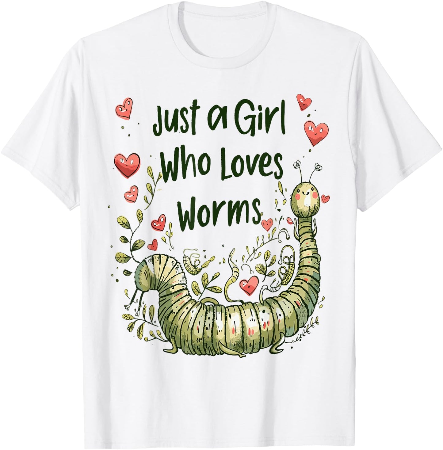 Cute Worms Lovers Gift Girls Just A Girl Who Loves Worms T-Shirt - T-Shirt | White