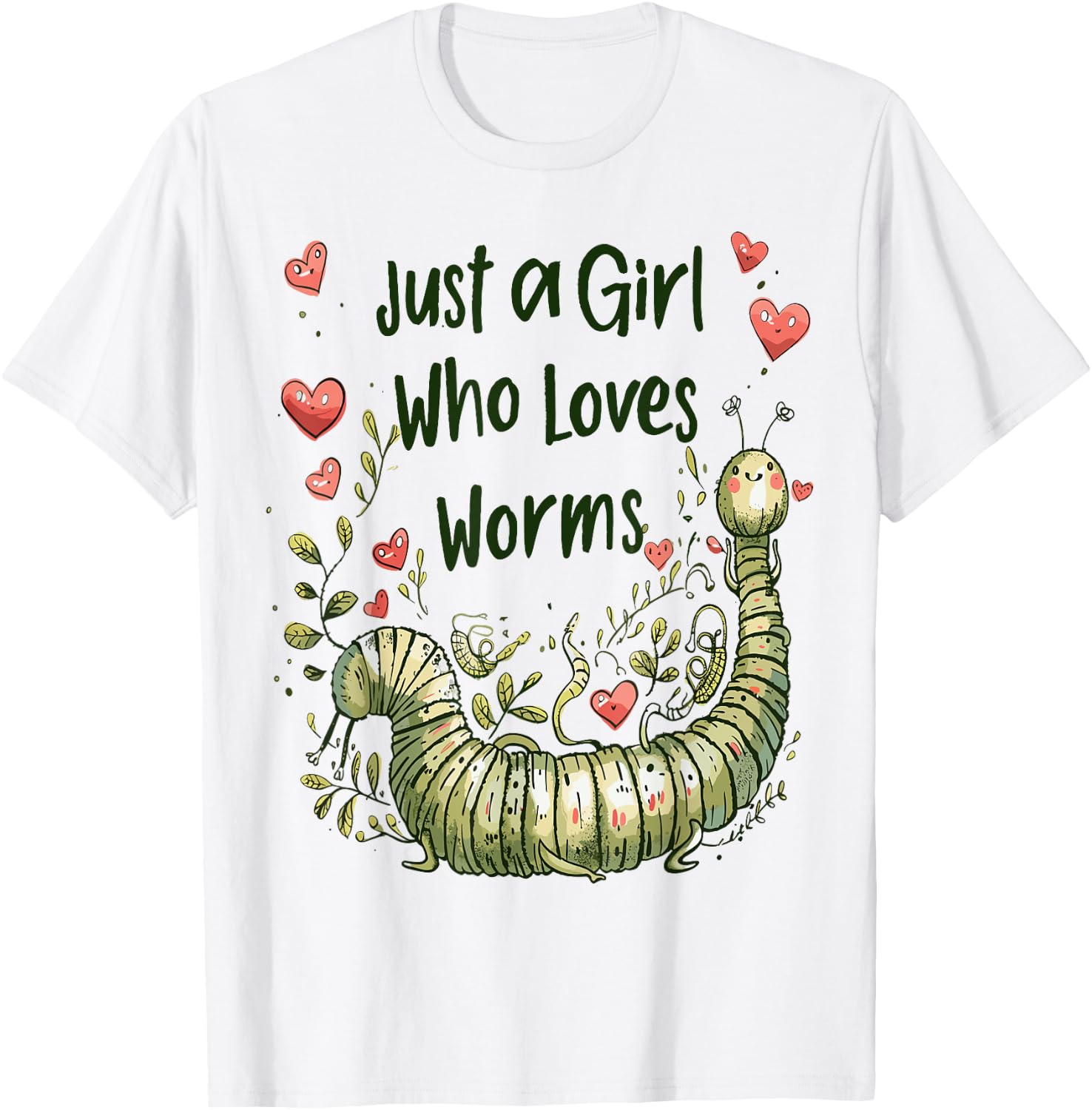 Cute Worms Lovers Gift Girls Just A Girl Who Loves Worms T-Shirt - T-Shirt | White