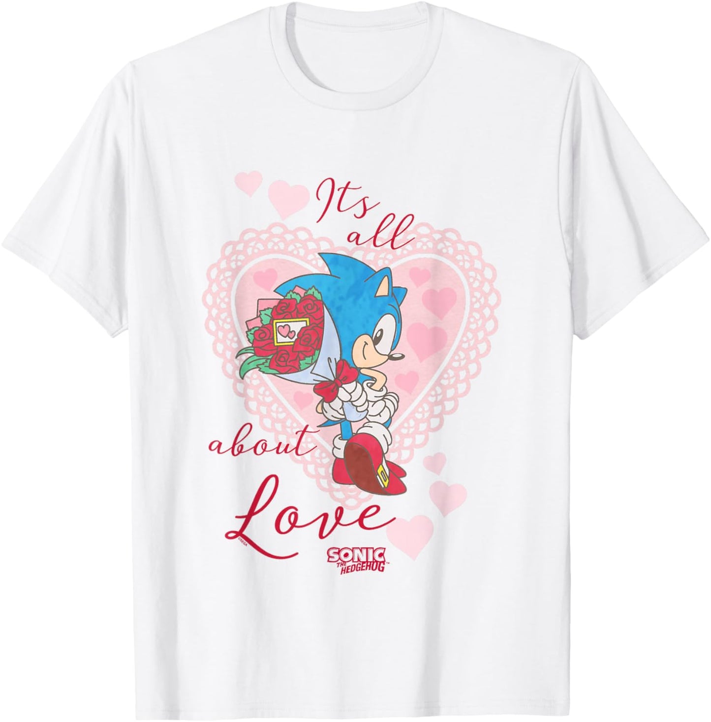 Sonic The Hedgehog Valentine's Day It's All About Love Logo T-Shirt - T-Shirt | White