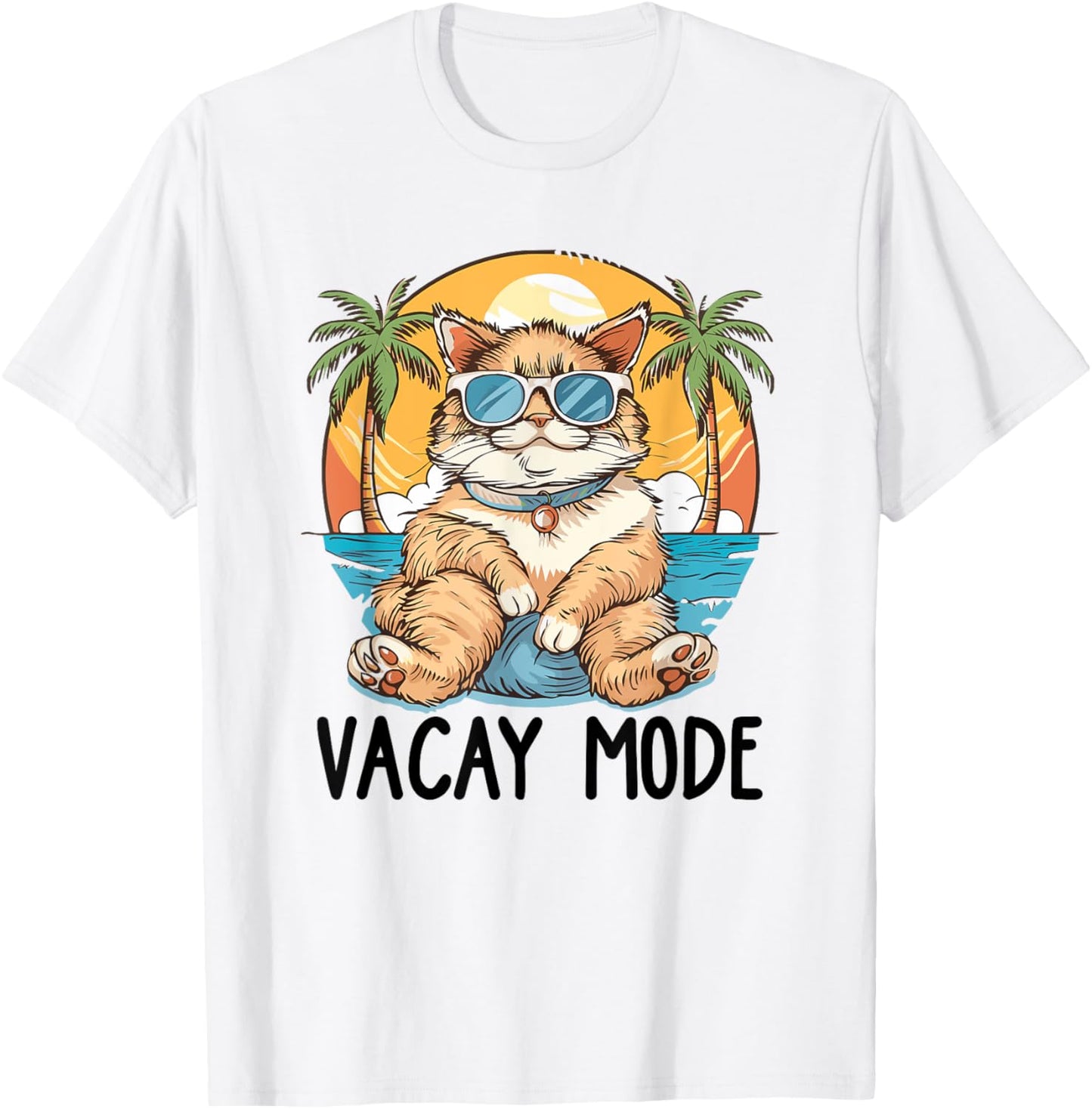 Cute Funny Cat Lover Vacay Mode On Summer Meowy Cat T-Shirt - T-Shirt | White