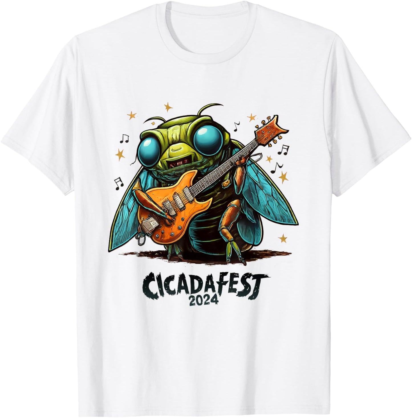 Cicada fest 2024 Guitar Playing Cicada T-Shirt - T-Shirt | White