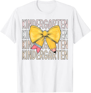 Hello Kindergarten Back To School Retro Cute Coquette Pencil T-Shirt - T-Shirt | White