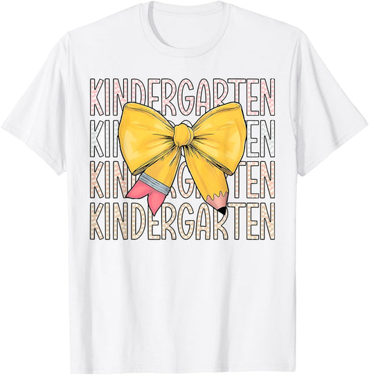 Hello Kindergarten Back To School Retro Cute Coquette Pencil T-Shirt - T-Shirt | White