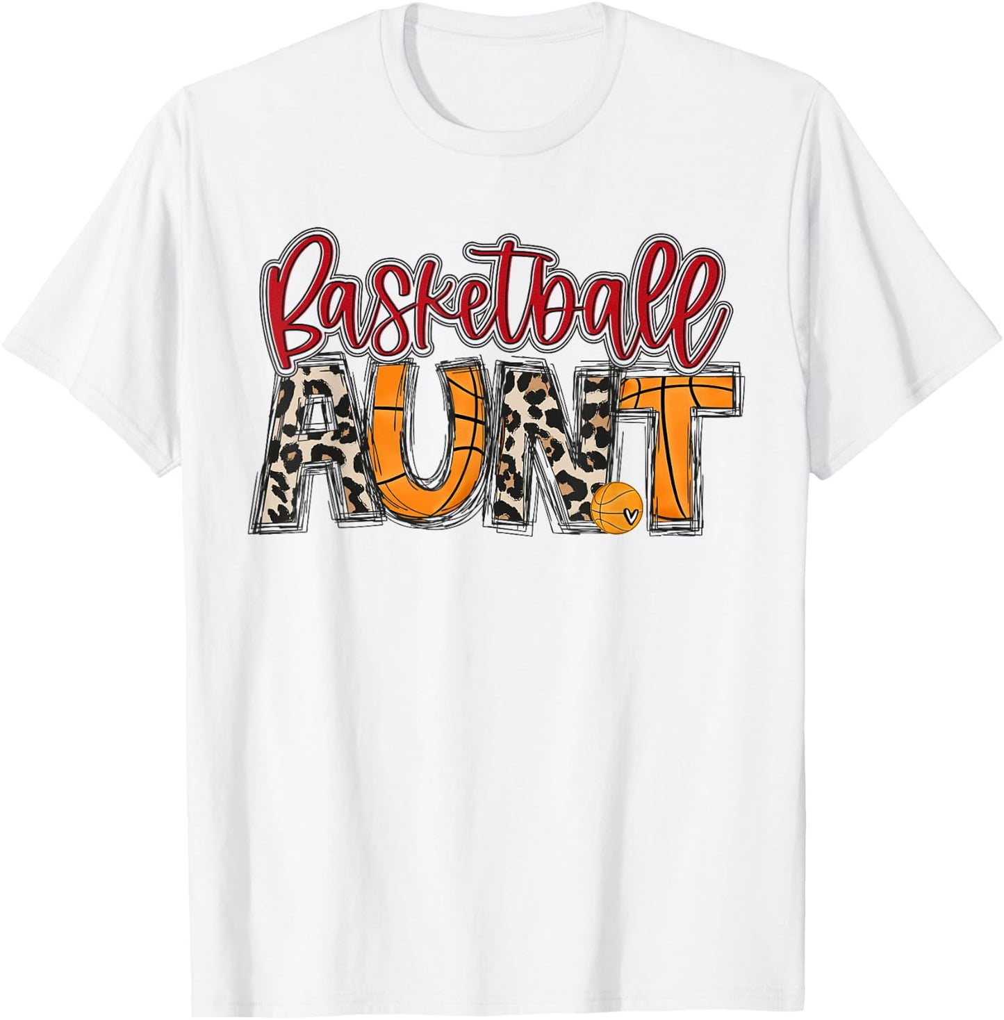 Basketball Aunt Leopard Red Auntie Family Basketball Player T-Shirt - T-Shirt | White