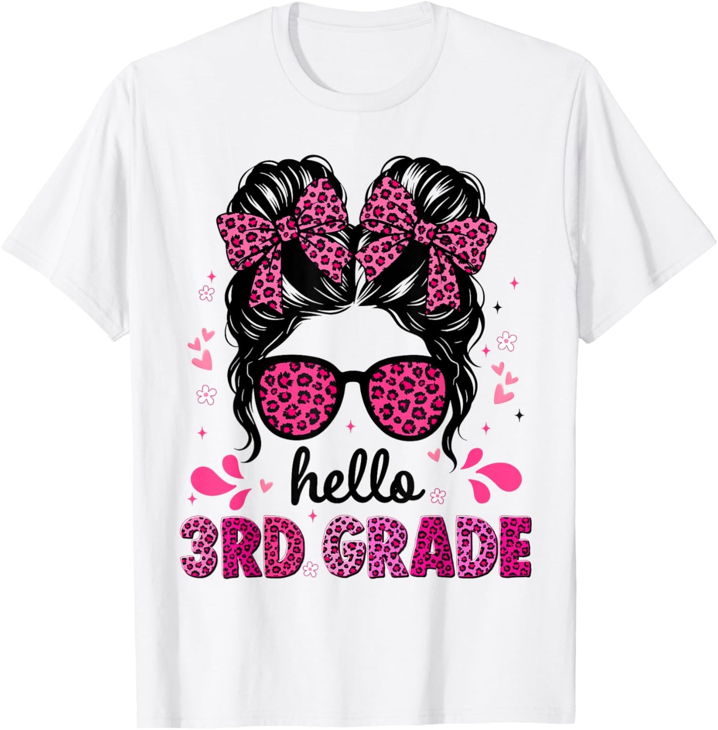 Hello 3rd Grade Messy Bun Coquette First Day of School Girls T-Shirt - T-Shirt | White