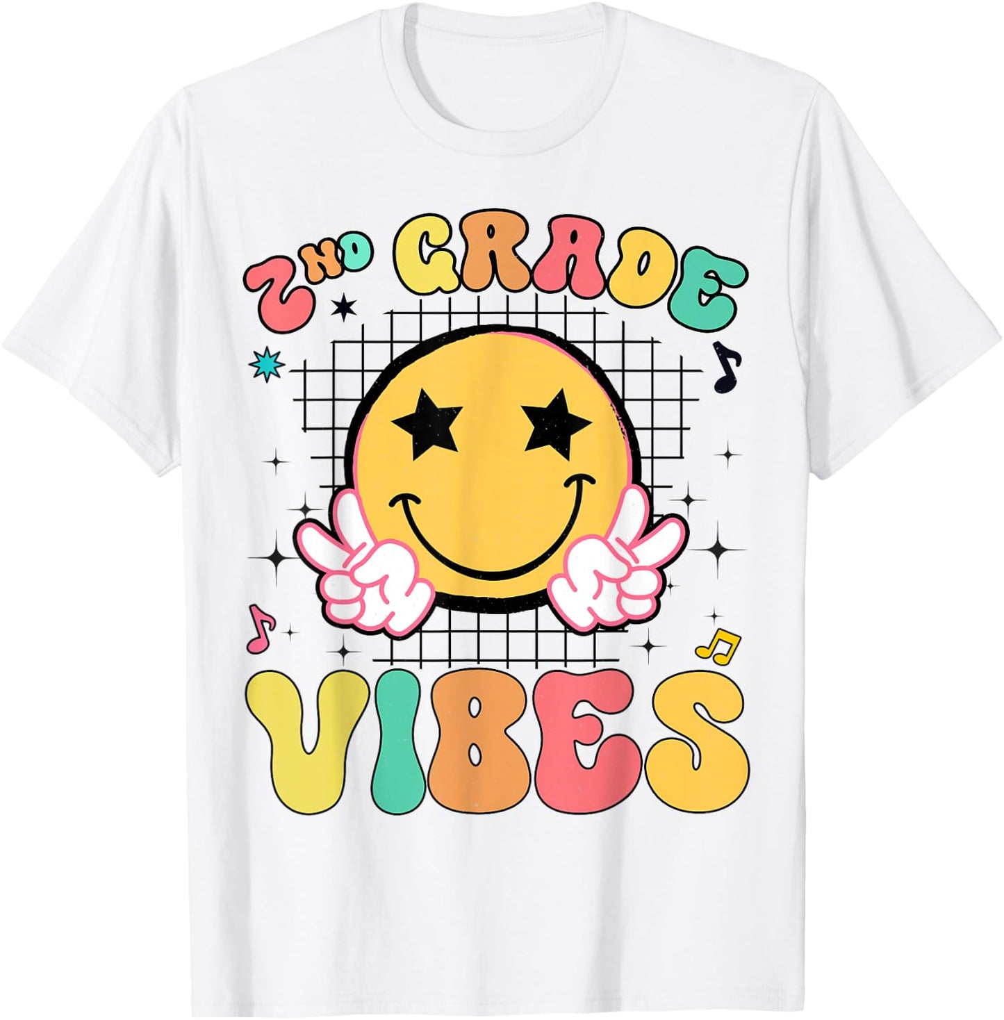 Girls 2nd Grade Vibes Smile Face Back to School Second Grade T-Shirt - T-Shirt | White