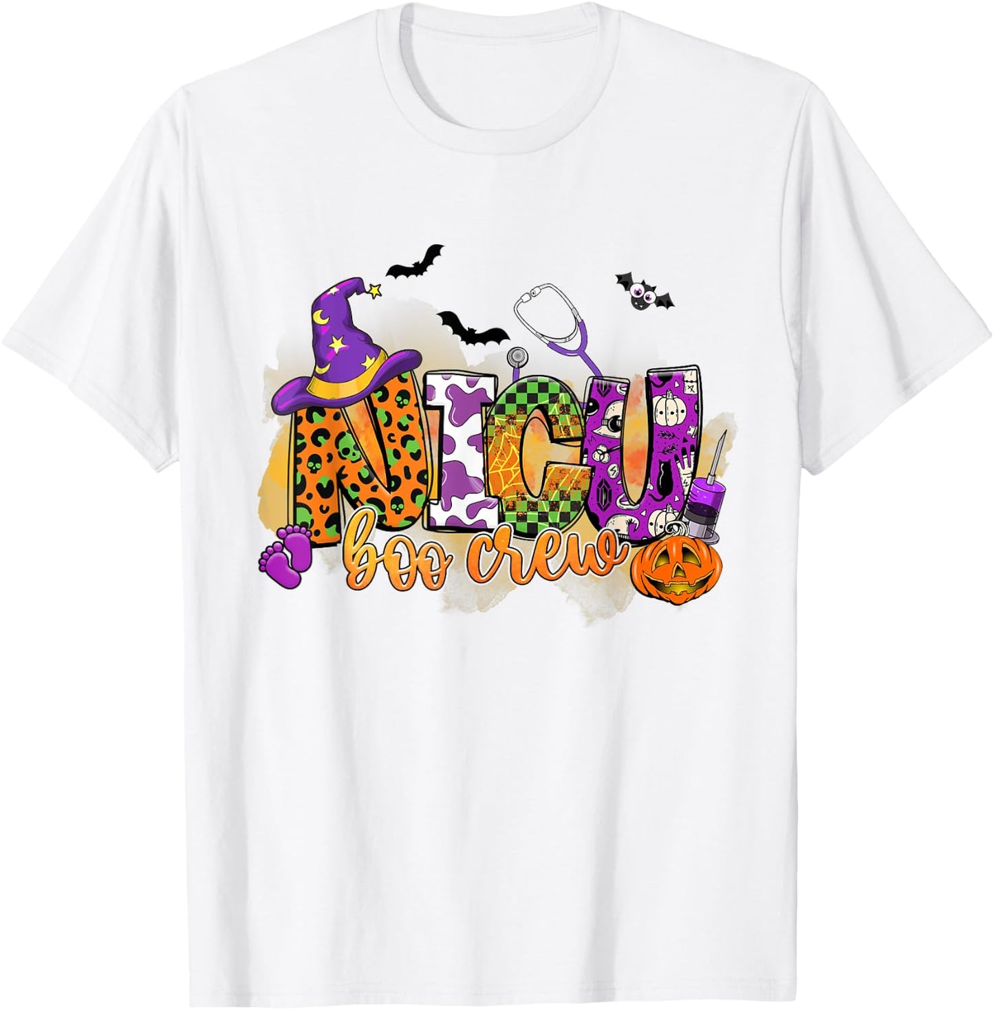 NICU Boo Crew Pumpkin Witch Hat Funny Halloween T-Shirt - T-Shirt | White