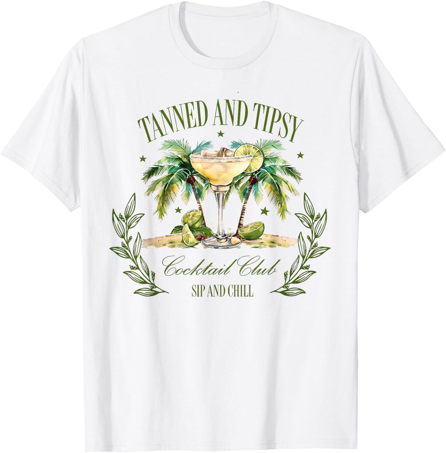 Tanned & Tipsy Cocktail Club Sip & Chill Summer Hawaii Beach Men Women T-Shirt - T-Shirt | White