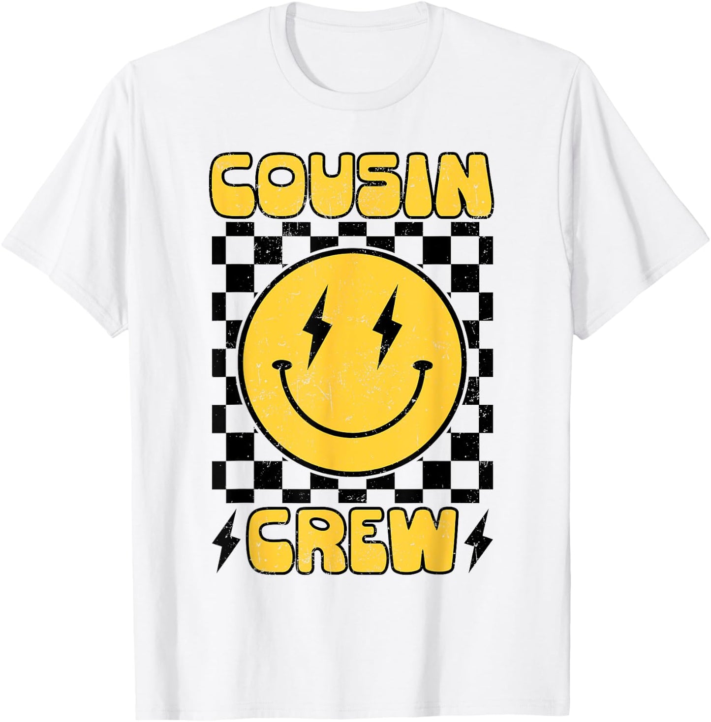 Cousin Crew Retro Smile Face Happy Face Cousin Matching T-Shirt - T-Shirt | White