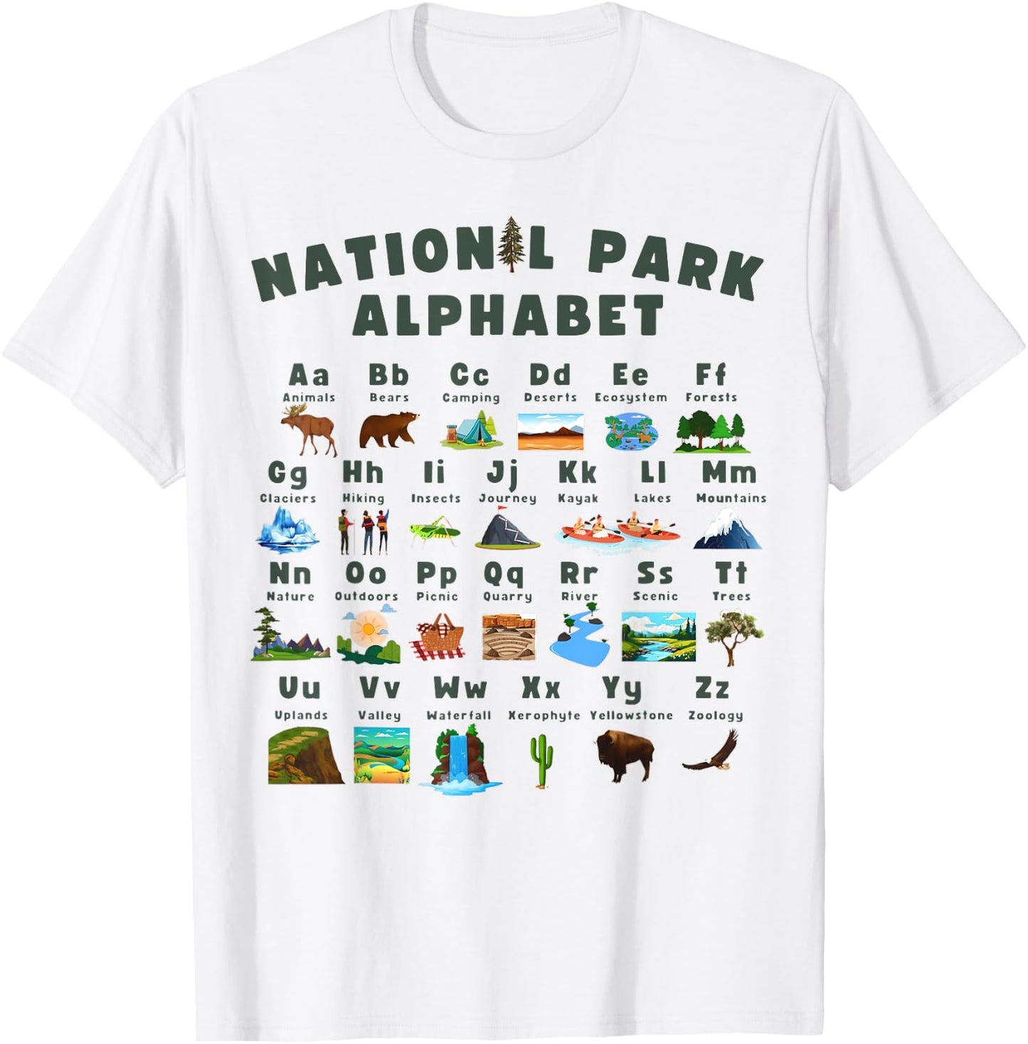 National Park Alphabet ABC Nature Learning Teach School T-Shirt - T-Shirt | White