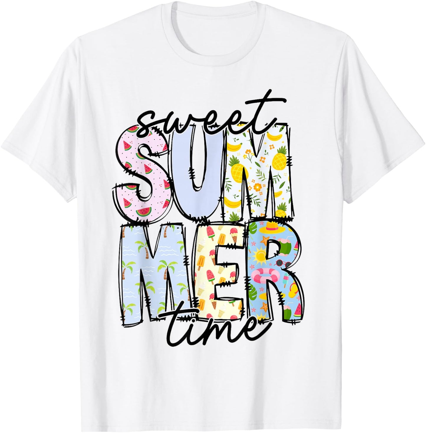 Sweet Summer Time Summer Vibes Women Kids Funny Beach Vacay T-Shirt - T-Shirt | White