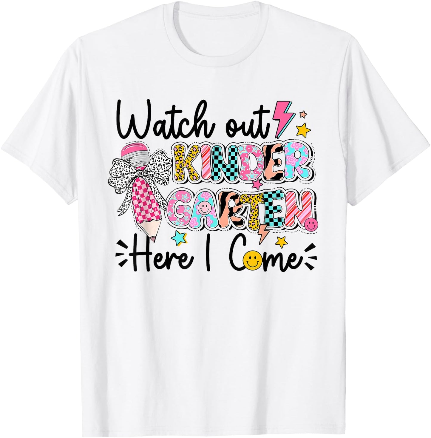 Kids Watch Out Kindergarten Here I Come First Day Of School T-Shirt - T-Shirt | White