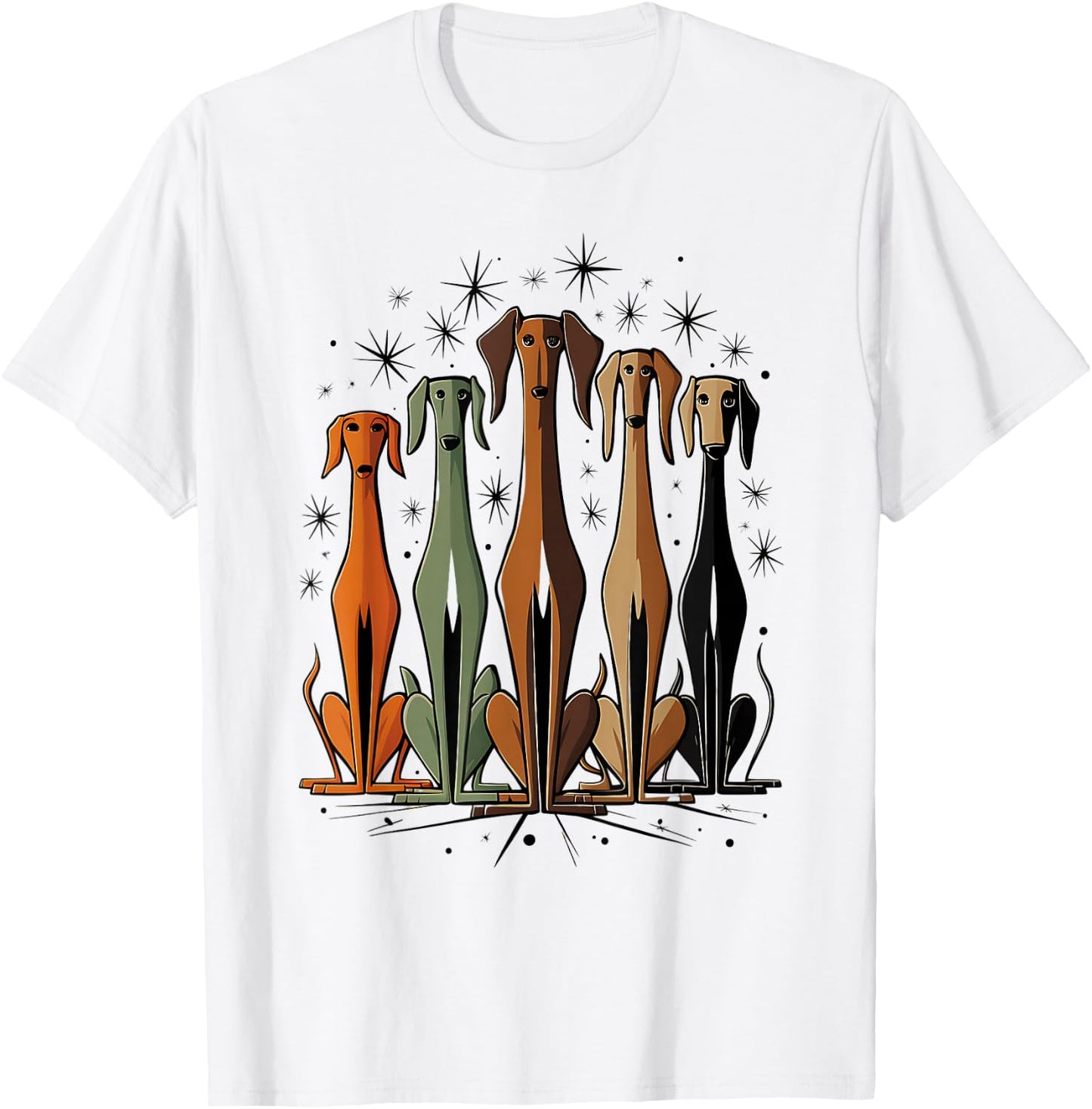 Vintage Retro Mid-Century Long Neck Dogs 50s 60s Style T-Shirt - T-Shirt | White