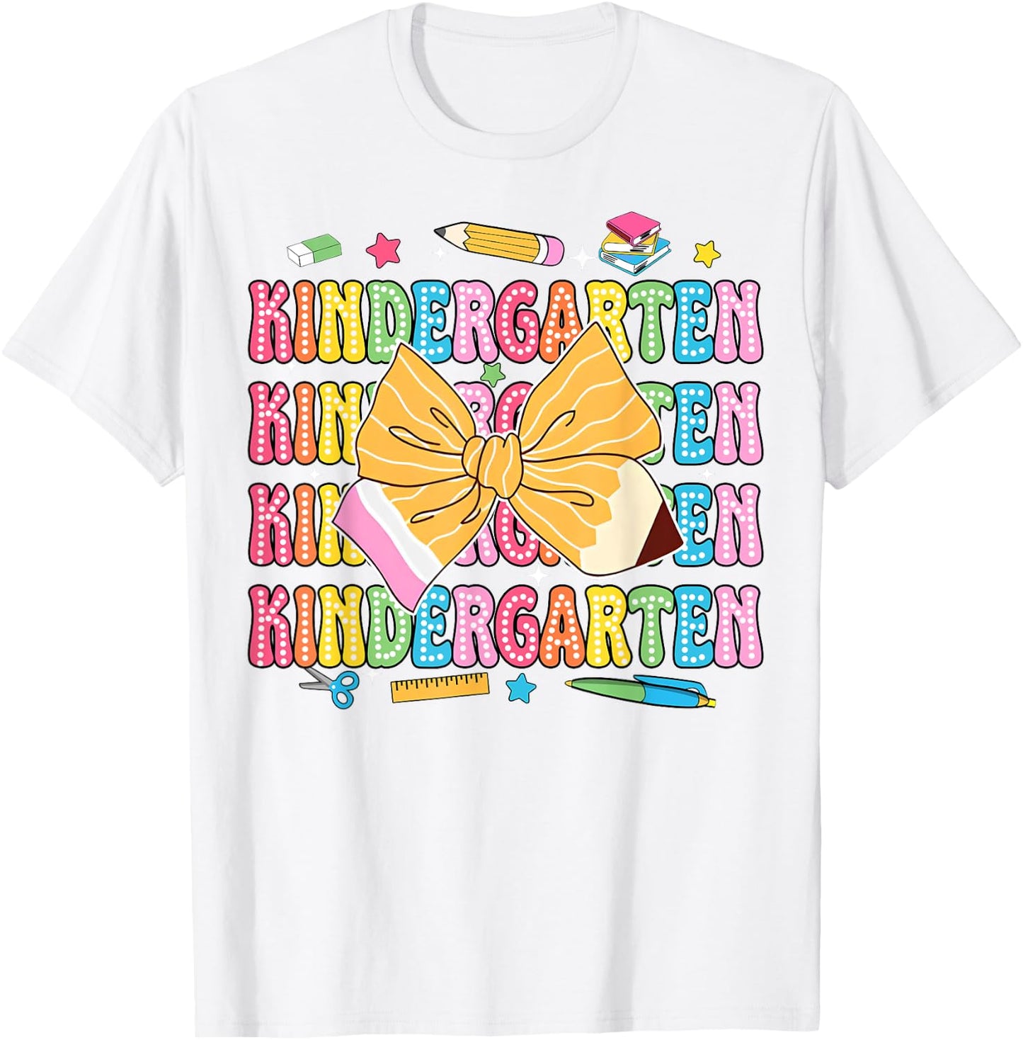 Kindergarten Teacher Pencil Coquette Bow Back To School Women Girls Kids T-Shirt - T-Shirt | White