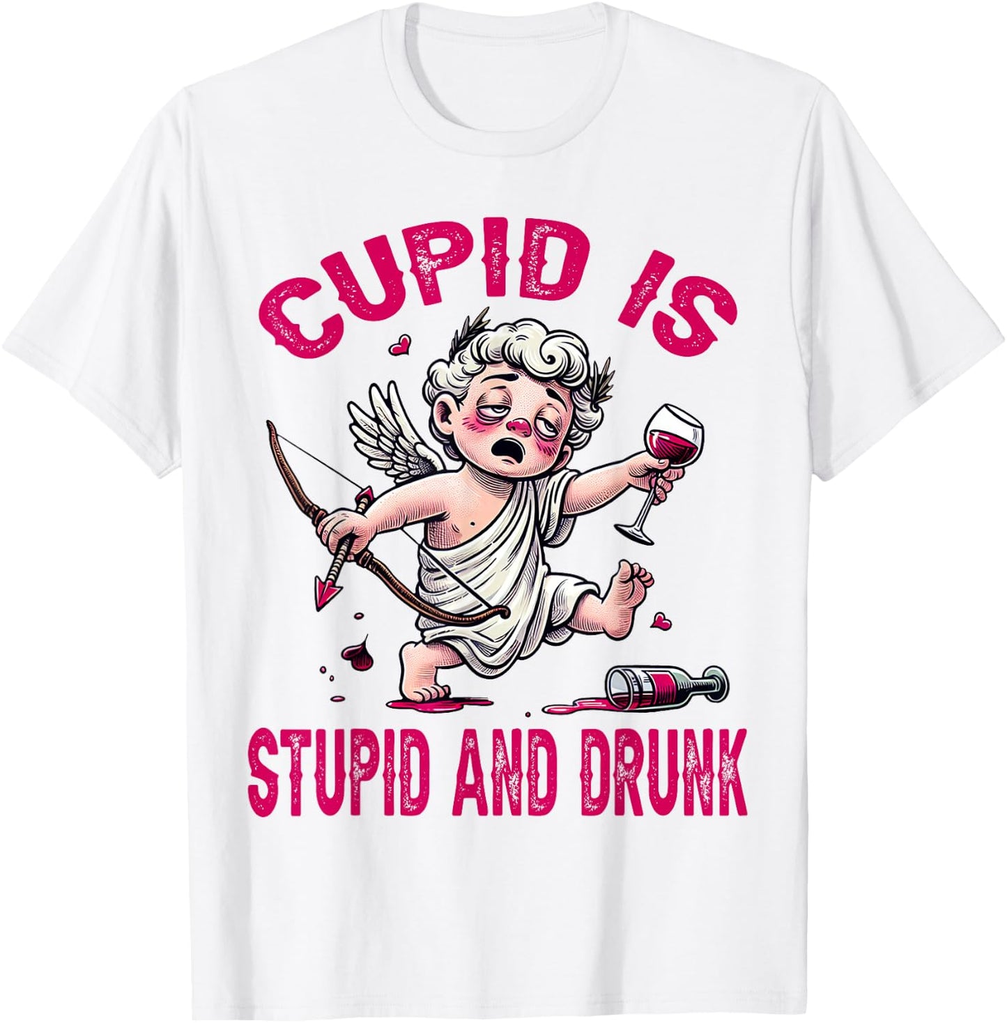 Cupid is Stupid and Drunk Anti-Valentine's Day Funny Women T-Shirt - T-Shirt | White