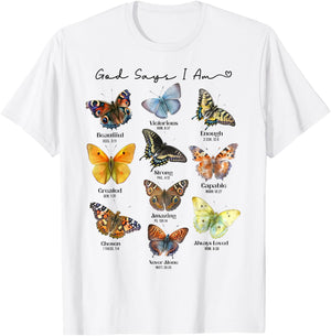 God Says I Am Bible Verse Religious Christian Butterfly T-Shirt - T-Shirt | White