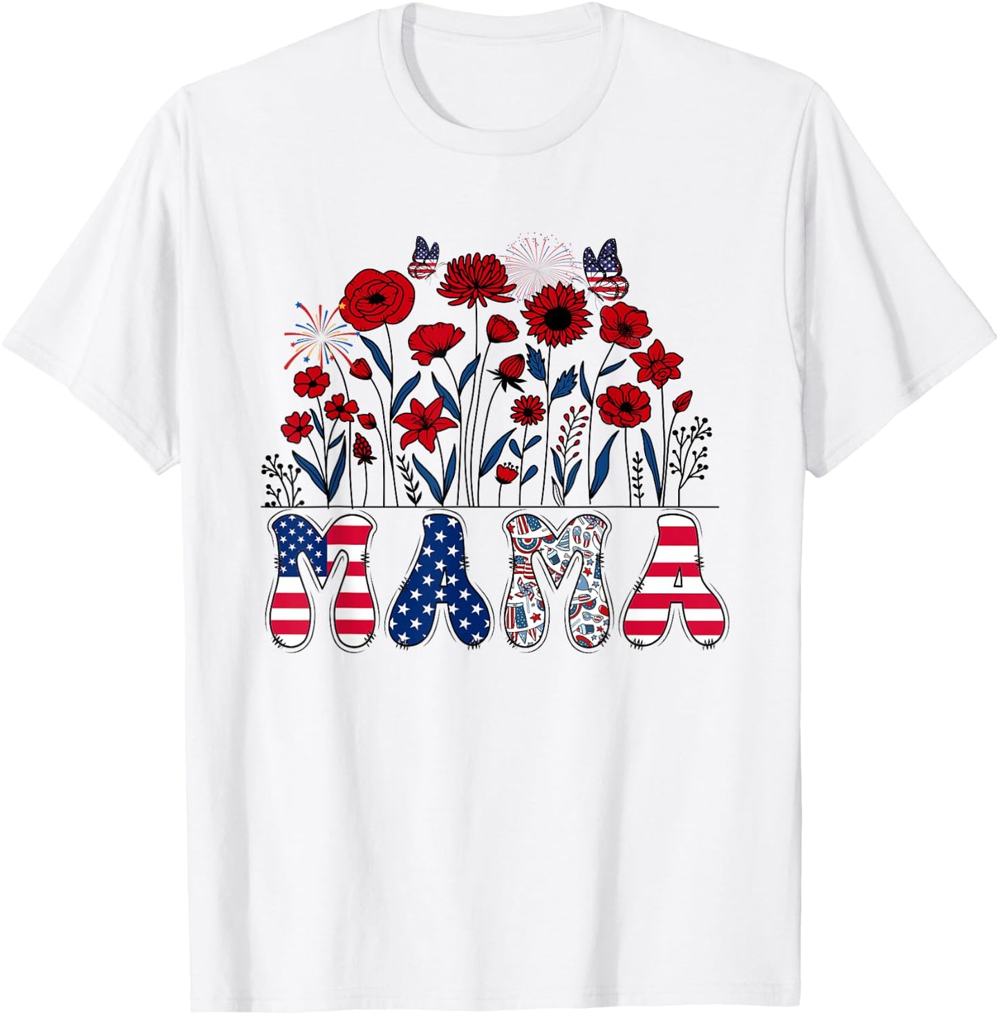 Groovy Mama 4th of July Patriotic Floral Women Mother's Day T-Shirt - T-Shirt | White