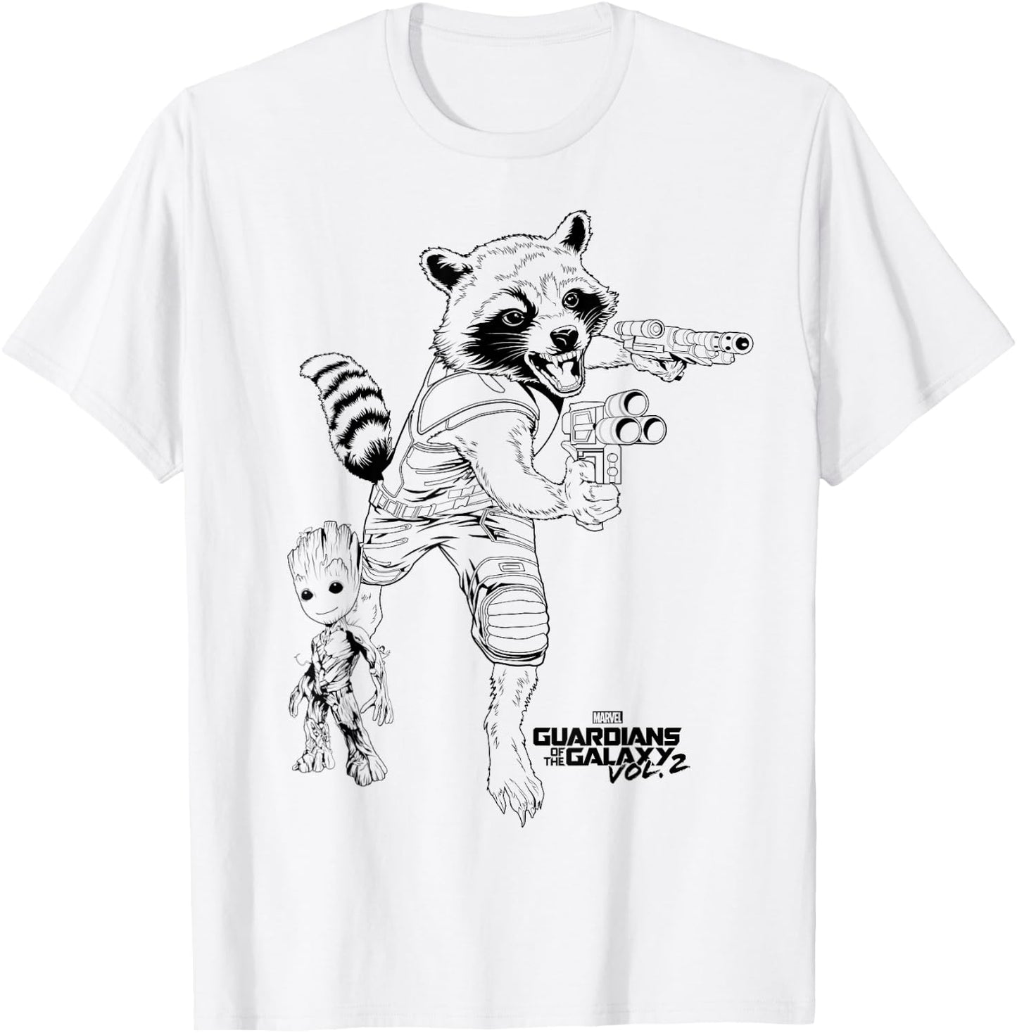 Marvel Guardians of The Galaxy Vol 2 Rocket & Groot Sketch T-Shirt - T-Shirt | White
