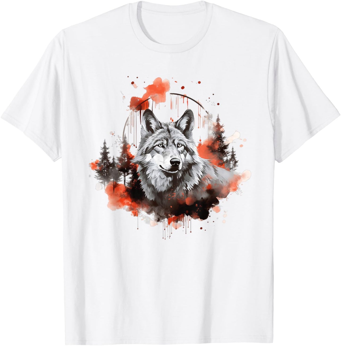 Wolf Splash Art Animal Face Forest Landscape Wolf T-Shirt - T-Shirt | White