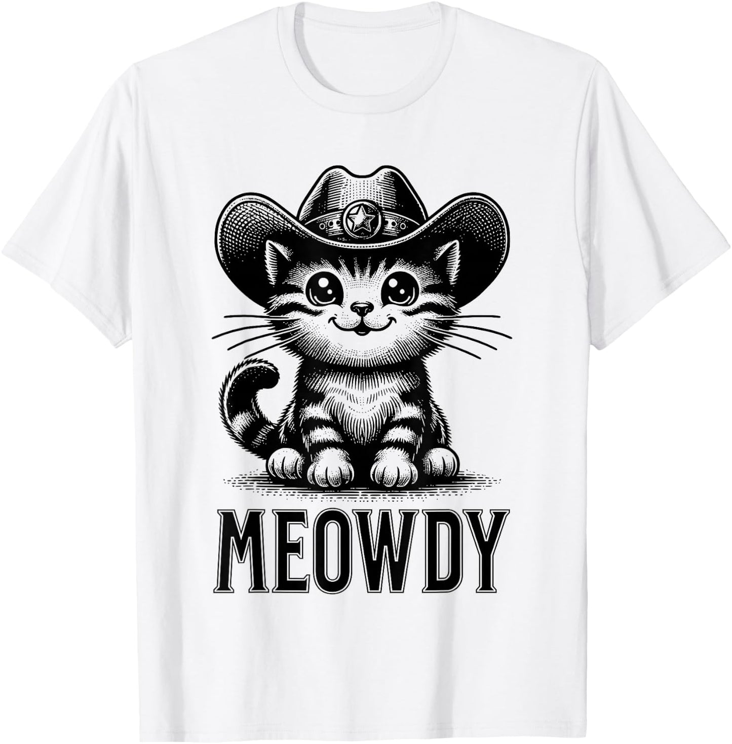 Meowdy Funny Women Men Kids Country Cowboy Cat Lover Graphic T-Shirt - T-Shirt | White