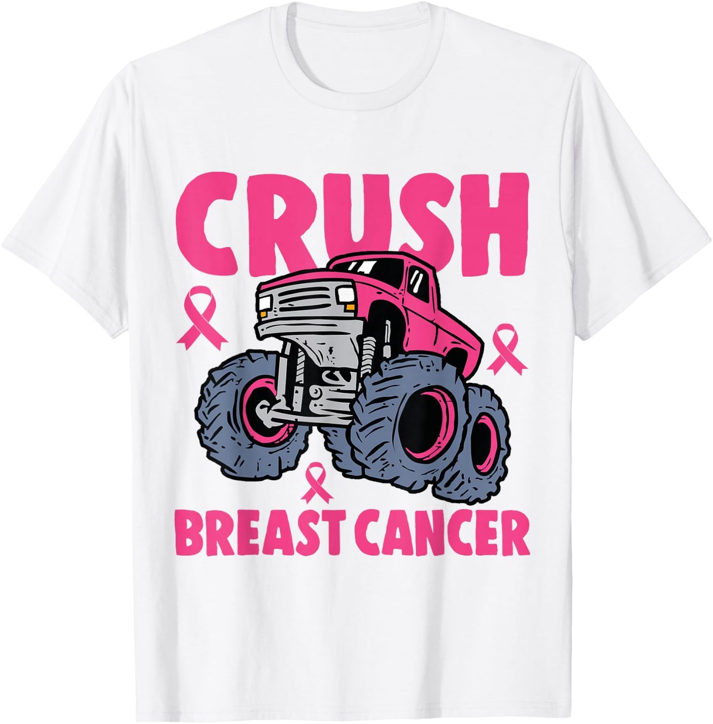 Crush Breast Cancer Awareness Monster Truck kids Boys Girls T-Shirt - T-Shirt | White