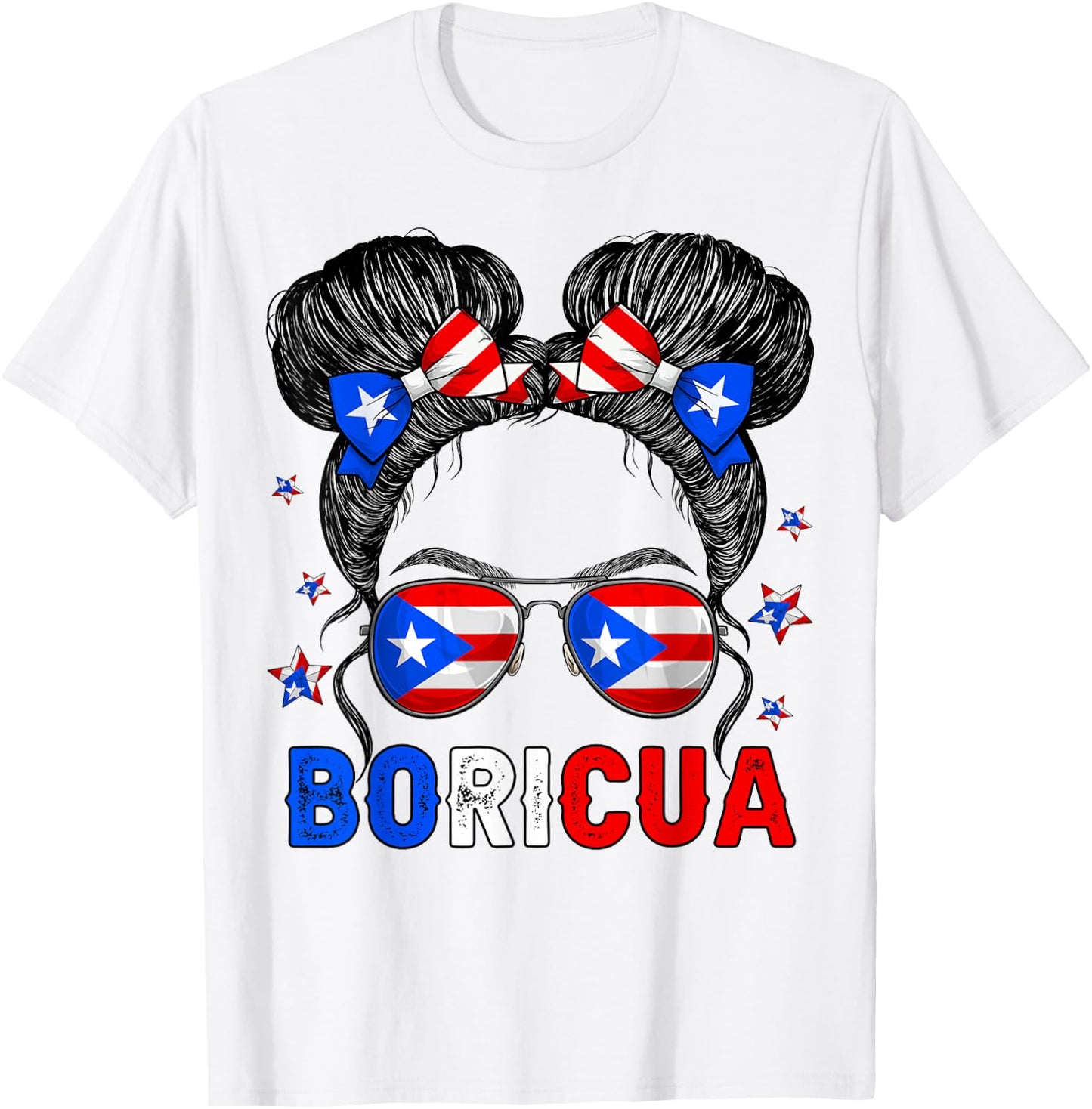 Messy Bun Girl Boricua Puerto Rico Hispanic Heritage Month T-Shirt - T-Shirt | White