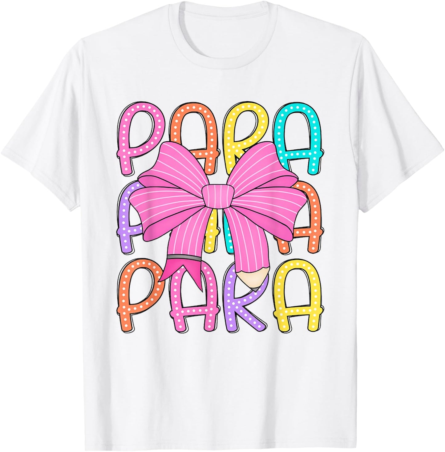 Women Coquette Para Bow Back to School Paraprofessional T-Shirt - T-Shirt | White