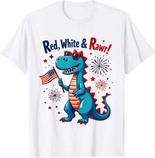 Red White and Rawr cute Dinosaur T Rex 4th Of July toddlers T-Shirt - T-Shirt | White