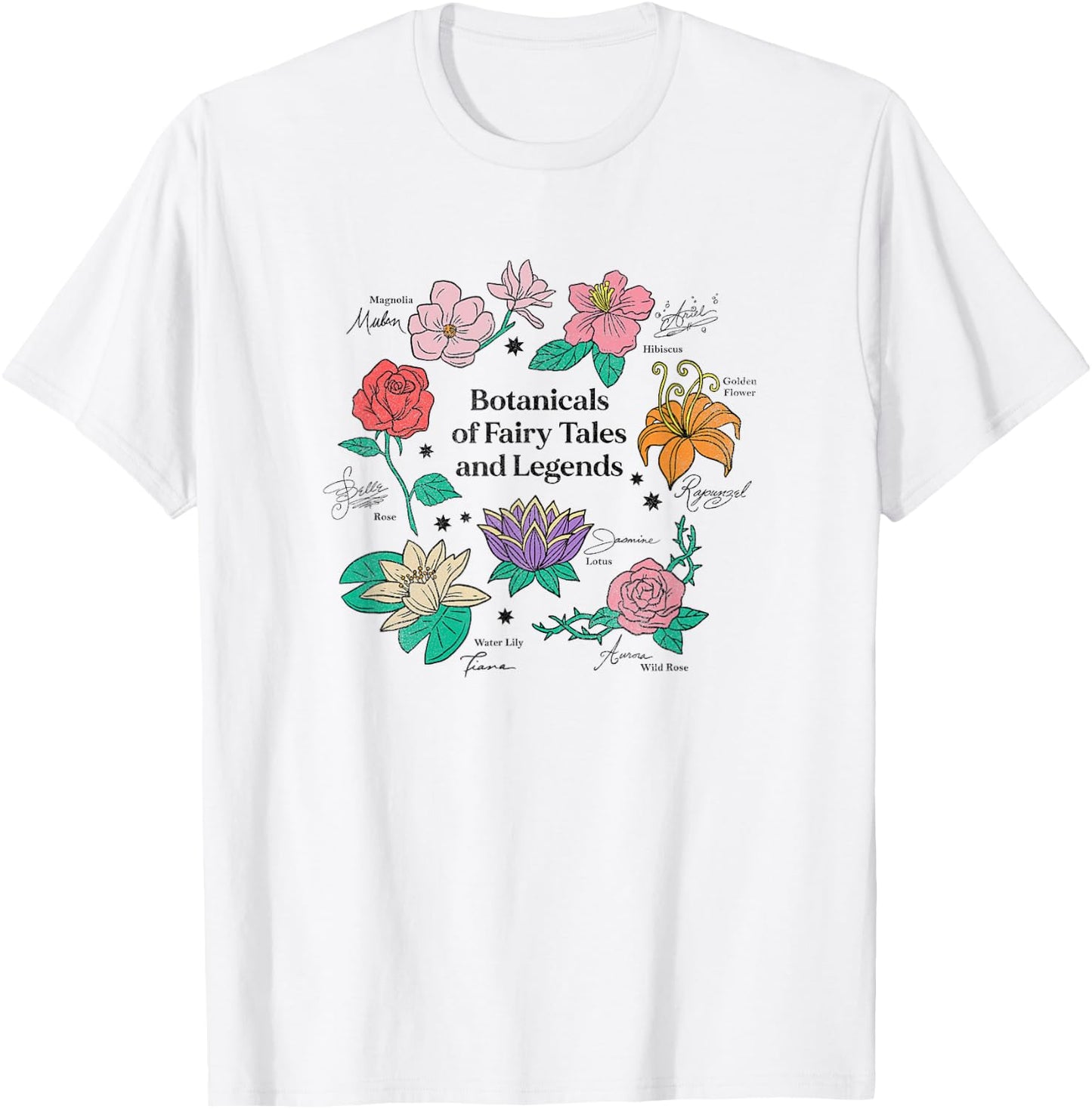 Disney Princess Botanicals Of Fairy Tales Floral Textbook T-Shirt - T-Shirt | White