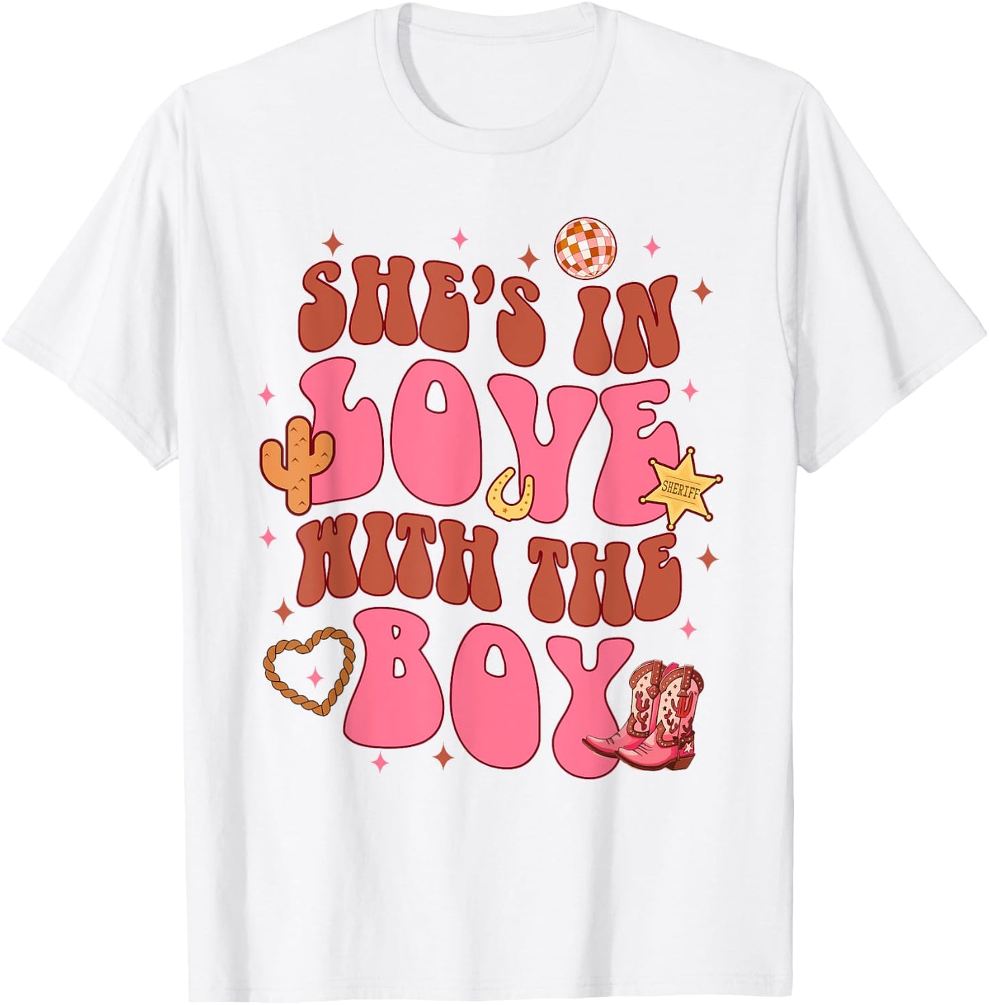 Bridesmaid Cowgirls Bachelorette She's In Loves With A Boy T-Shirt - T-Shirt | White