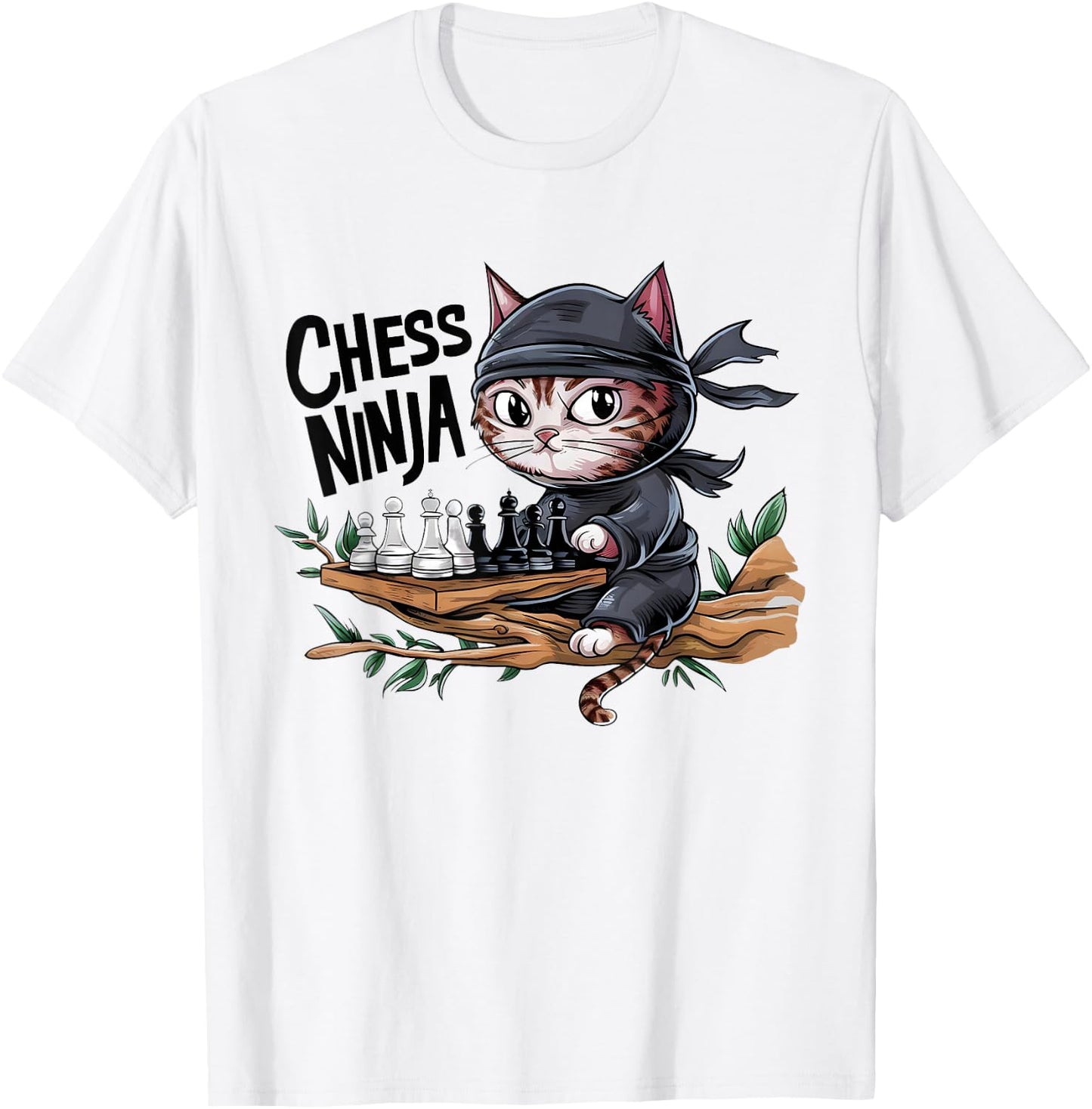 Chess Ninja Funny Cat Playing Chess Boy Girls Birthday Men T-Shirt - T-Shirt | White