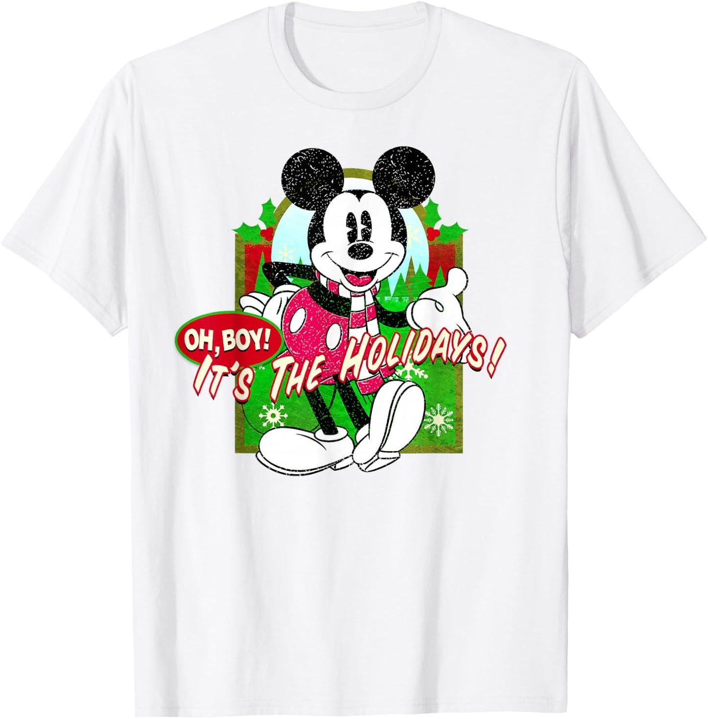 Disney Mickey Mouse Oh Boy It's The Holidays Christmas T-Shirt - T-Shirt | White