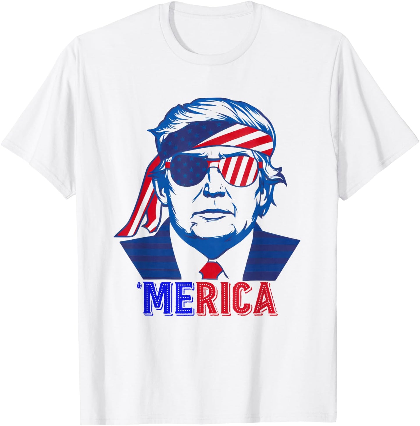 MERICA TRUMP Happy 4th Of July Trump American Flag T-Shirt - T-Shirt | White