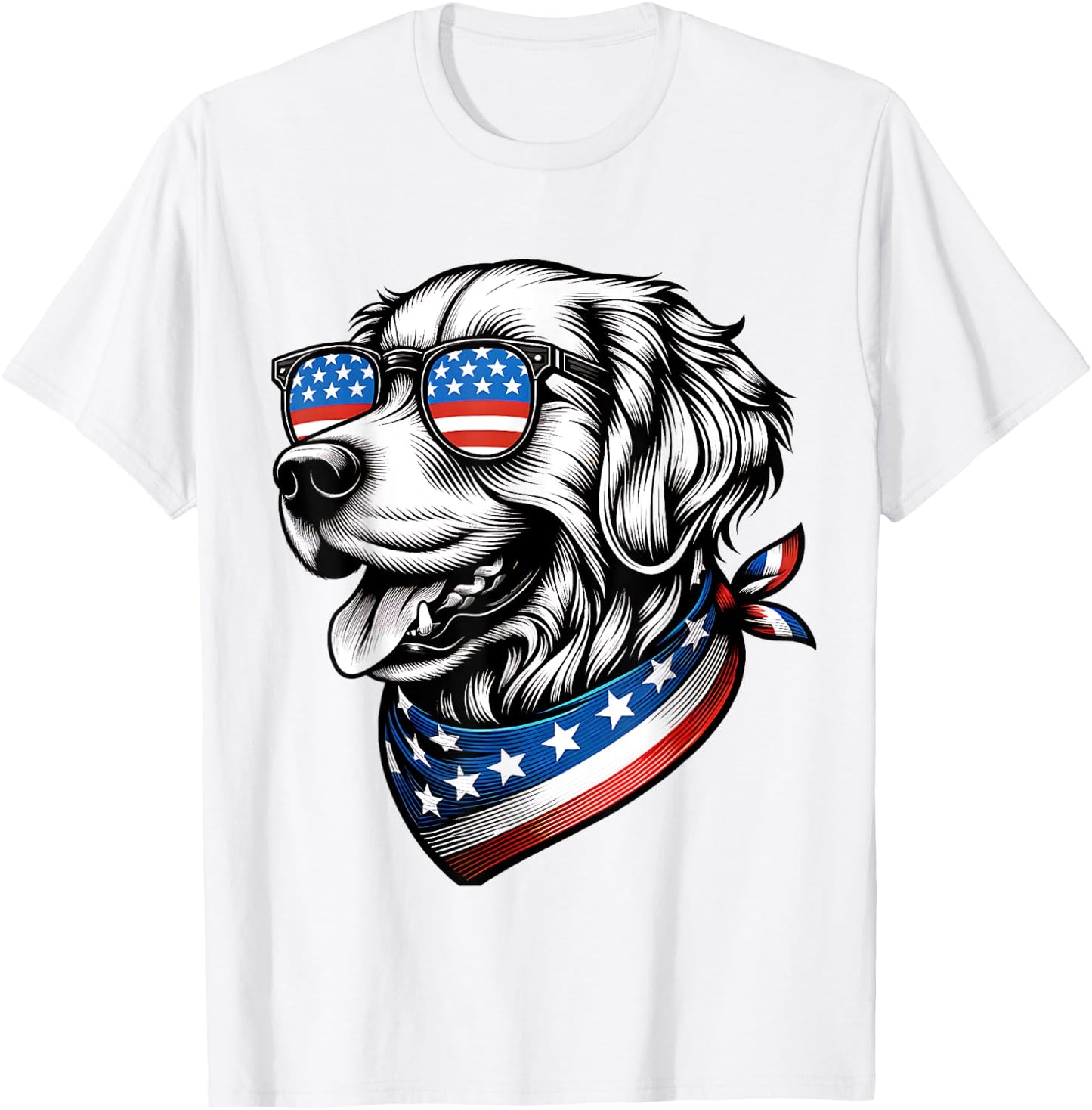 Golden Retriever Dog Patriotic 4th of July American USA Flag T-Shirt - T-Shirt | White