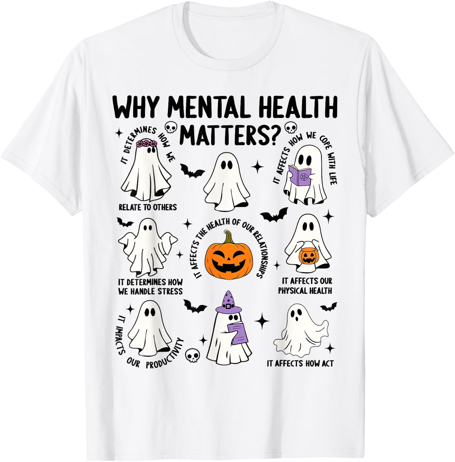 Why Mental Health Matters Halloween Ghost Boo Therapist Cute T-Shirt - T-Shirt | White