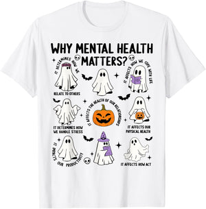 Why Mental Health Matters Halloween Ghost Boo Therapist Cute T-Shirt - T-Shirt | White
